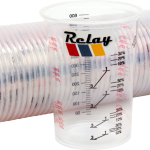 Pack 25 x Clear Plastic Paint Mixing & Measuring Cups Pack Volume 600ML 4:1/3:1/2:1/10% 20% 30% Graduations Car Paint Solvent Thinner Oil Resistant Bodyshop Supplies