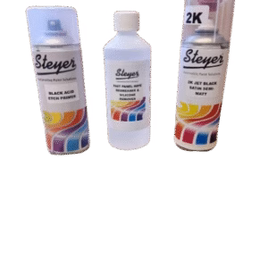 2K Satin Black Button Aerosol, Black Acid Etch Primer & 500ML Panel Wipe Cleaner Kit